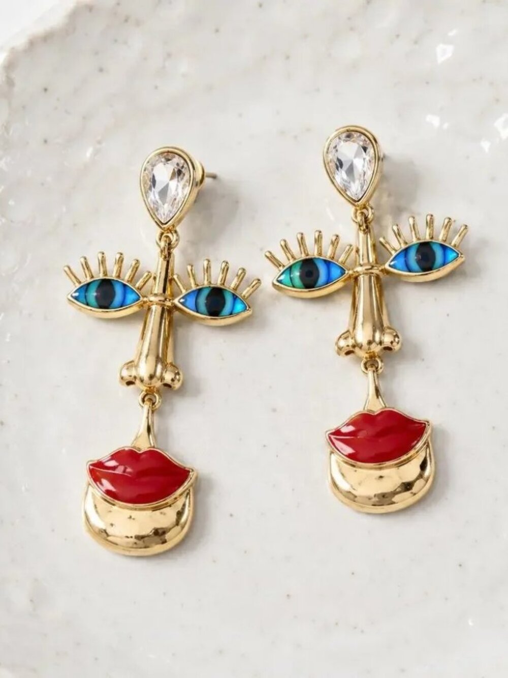 Portrait Earrings Surreal Museum Gothic Evil Eye Face Gold Boho Retro Y2K Retro
